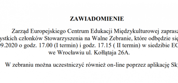 Zawiadomienie – Walne zebranie 30.09.2020